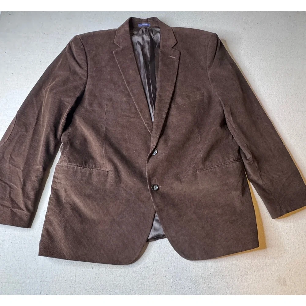 Stafford Signature Mens 48 Reg Brown Corduroy Sport Coat Blazer‎ Elbow Patches